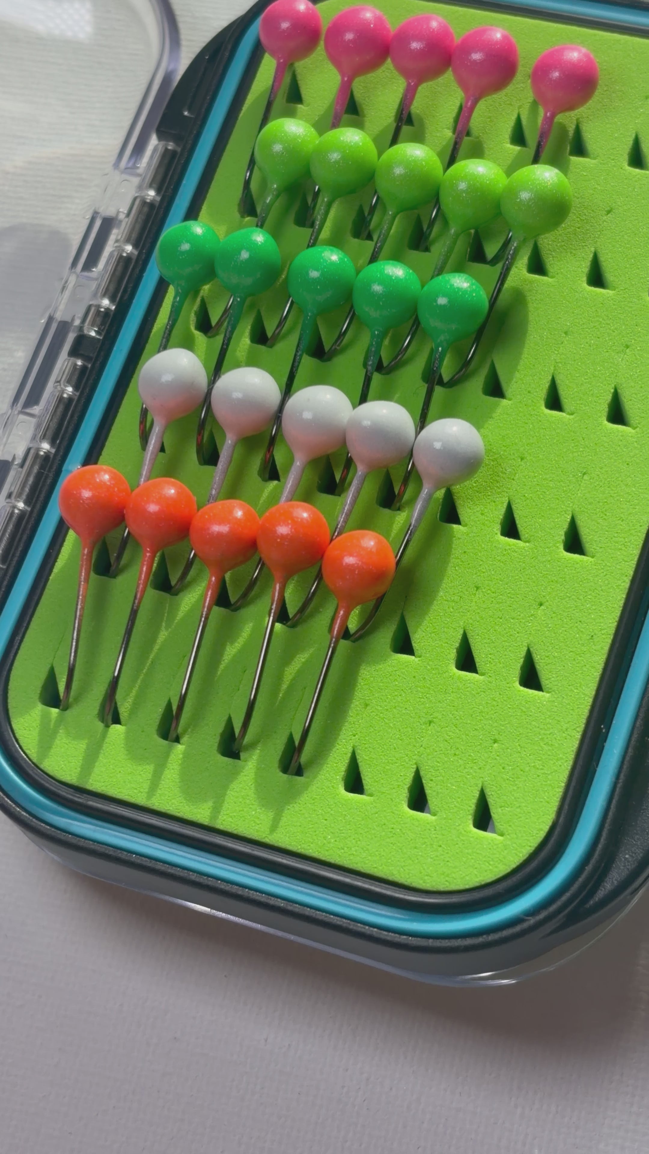 Video tour highlighting the 1/16 oz handcrafted jig selection inside the Gem Jigs panfish waterproof jig box.